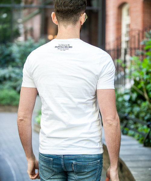 Buffalo Bobs（バッファローボブズ）の「QUADRIFOGLIO(クアドリフォリオ)メタルフィット Tシャツ（Tシャツ/カットソー・メンズ・ホワイト/ブラック・2-3/3-4/1-2）」の15枚目の写真