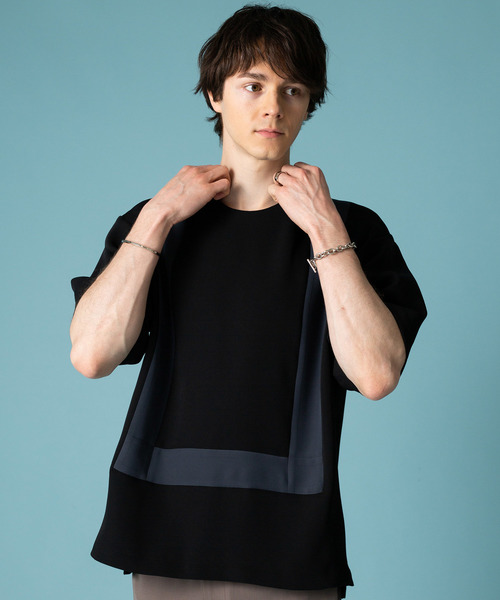 STUDIOUS(ステュディオス)の「【STUDIOUS】ダブルクロス切替プルオーバー(Tシャツ/カットソー・メンズ・ブラック/グレイッシュベージュ・1/2/3)」の7枚目の写真