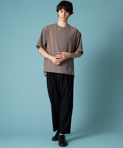 STUDIOUS(ステュディオス)の「【STUDIOUS】ダブルクロス切替プルオーバー(Tシャツ/カットソー・メンズ・ブラック/グレイッシュベージュ・1/2/3)」の14枚目の写真