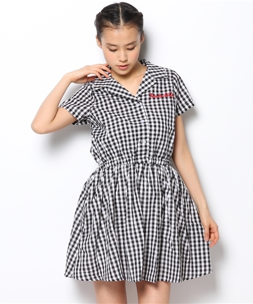 WEGO（ウィゴー）の「WEGO/ギンガムチェック半袖ワンピース（ワンピース・レディース・ブラック/ブルー/レッド・FREE）」の2枚目の写真
