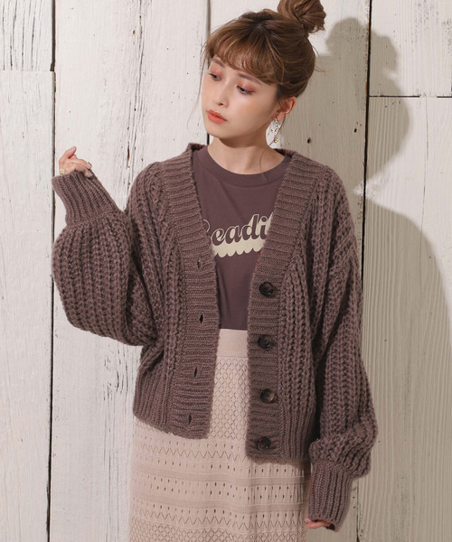 one after another NICE CLAUP(ワンアフターアナザーナイスクラップ)の「スカーフ付 片畦ニットカーディガン(カーディガン/ボレロ・レディース・アイボリー/ブラウン/ベージュ/キャメル・FREE)」の3枚目の写真