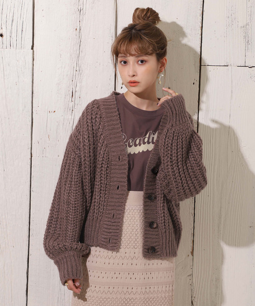 one after another NICE CLAUP(ワンアフターアナザーナイスクラップ)の「スカーフ付 片畦ニットカーディガン(カーディガン/ボレロ・レディース・アイボリー/ブラウン/ベージュ/キャメル・FREE)」の7枚目の写真