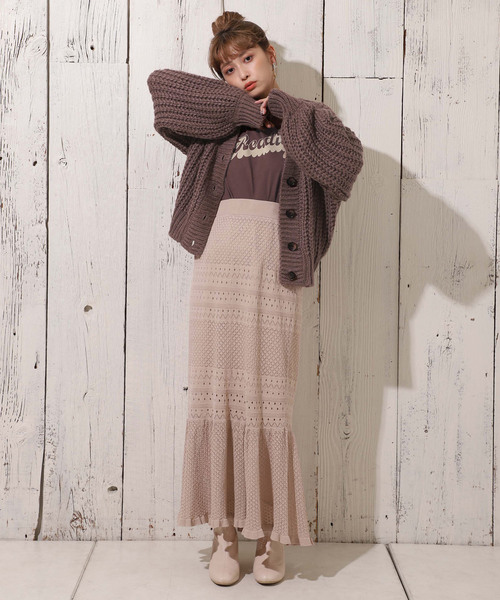 one after another NICE CLAUP(ワンアフターアナザーナイスクラップ)の「スカーフ付 片畦ニットカーディガン(カーディガン/ボレロ・レディース・アイボリー/ブラウン/ベージュ/キャメル・FREE)」の8枚目の写真