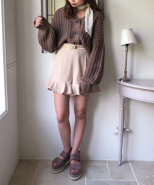 one after another NICE CLAUP(ワンアフターアナザーナイスクラップ)の「スカーフ付 片畦ニットカーディガン(カーディガン/ボレロ・レディース・アイボリー/ブラウン/ベージュ/キャメル・FREE)」の12枚目の写真