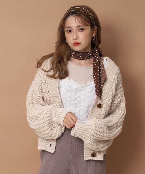one after another NICE CLAUP(ワンアフターアナザーナイスクラップ)の「スカーフ付 片畦ニットカーディガン(カーディガン/ボレロ・レディース・アイボリー/ブラウン/ベージュ/キャメル・FREE)」の14枚目の写真