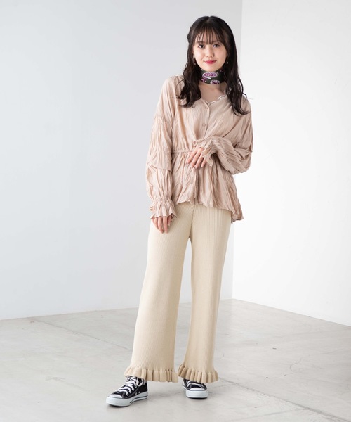 WEGO(ウィゴー)の「WEGO/【セットアップ対応商品】フリルニットパンツ(その他パンツ・レディース・ブラウン/アイボリー・FREE)」の3枚目の写真