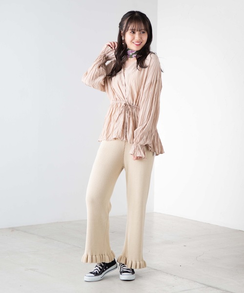 WEGO(ウィゴー)の「WEGO/【セットアップ対応商品】フリルニットパンツ(その他パンツ・レディース・ブラウン/アイボリー・FREE)」の6枚目の写真