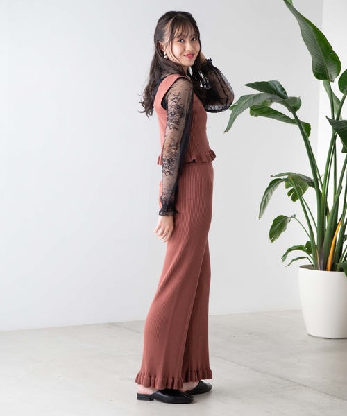 WEGO(ウィゴー)の「WEGO/【セットアップ対応商品】フリルニットパンツ(その他パンツ・レディース・ブラウン/アイボリー・FREE)」の8枚目の写真