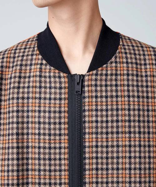 セール】異素材ドッキングチェックボンバージャケット(MA-1)（MA-1