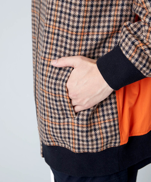 セール】異素材ドッキングチェックボンバージャケット(MA-1)（MA-1