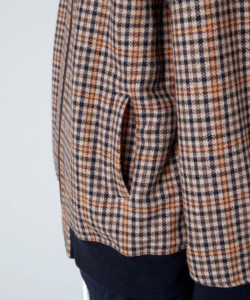 セール】異素材ドッキングチェックボンバージャケット(MA-1)（MA-1