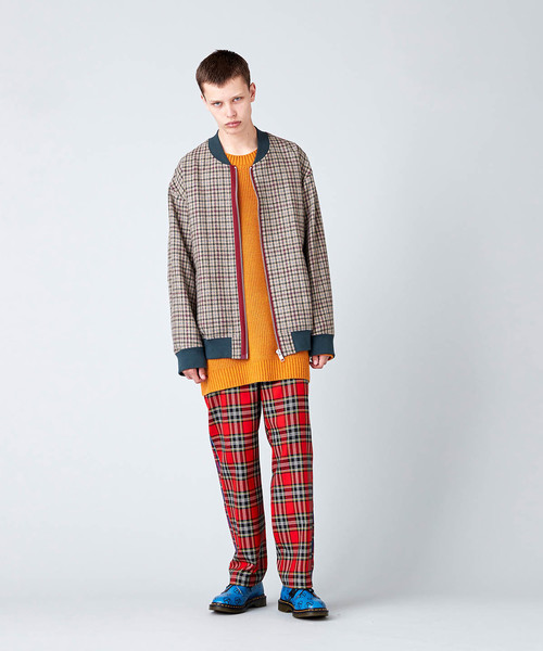 セール】異素材ドッキングチェックボンバージャケット(MA-1)（MA-1