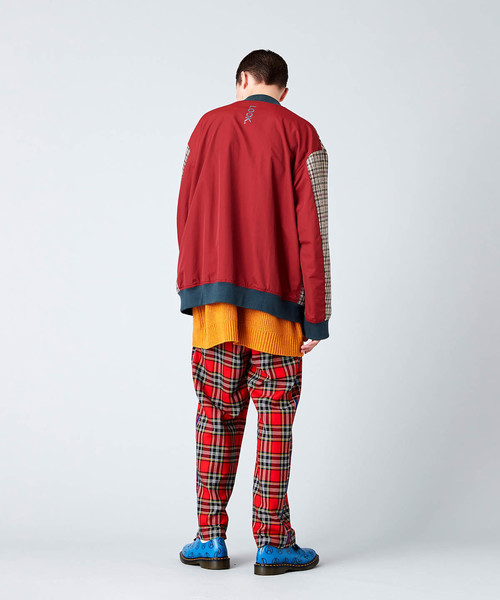 セール】異素材ドッキングチェックボンバージャケット(MA-1)（MA-1