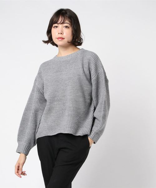 STYLEBLOCK（スタイルブロック）の「バルキー模様編みビッグシルエットニットセーター（ニット/セーター・レディース・モカ/杢グレー/ライトベージュ/ブラック/オフホワイト/パープル・M）」の4枚目の写真