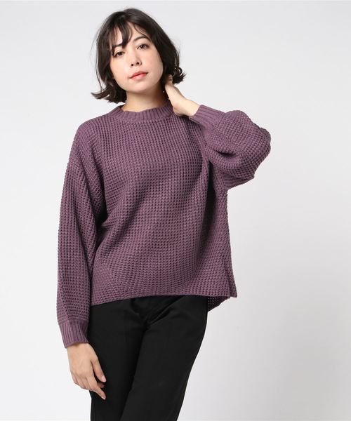 STYLEBLOCK（スタイルブロック）の「バルキー模様編みビッグシルエットニットセーター（ニット/セーター・レディース・モカ/杢グレー/ライトベージュ/ブラック/オフホワイト/パープル・M）」の6枚目の写真