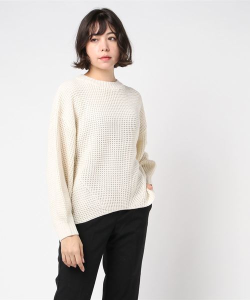 STYLEBLOCK（スタイルブロック）の「バルキー模様編みビッグシルエットニットセーター（ニット/セーター・レディース・モカ/杢グレー/ライトベージュ/ブラック/オフホワイト/パープル・M）」の2枚目の写真