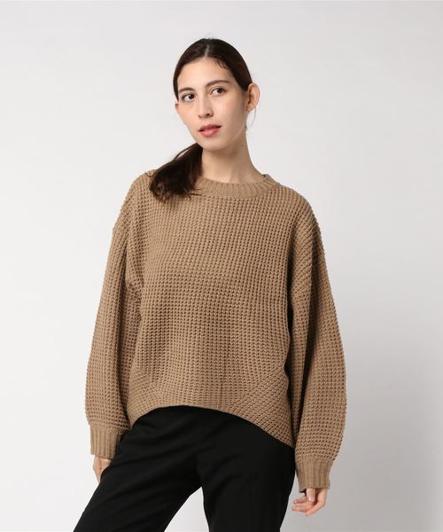 STYLEBLOCK（スタイルブロック）の「バルキー模様編みビッグシルエットニットセーター（ニット/セーター・レディース・モカ/杢グレー/ライトベージュ/ブラック/オフホワイト/パープル・M）」の5枚目の写真