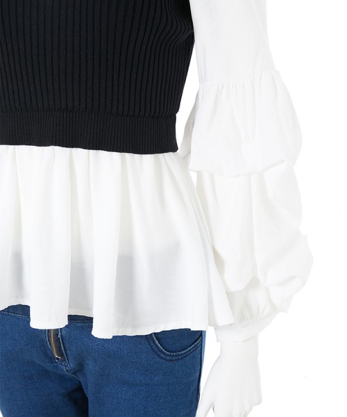 fifth（フィフス）の「ボリュームスリーブドッキングニット（ニット/セーター・レディース・ホワイト/グレー/ブラック/ブラウン系その他/オレンジ系その他/グレイッシュブルー・MEDIUM）」の12枚目の写真