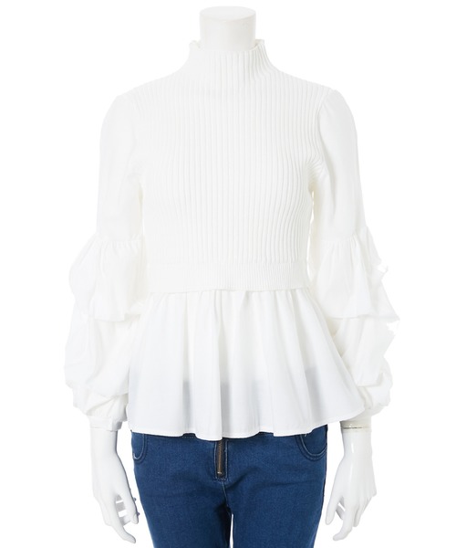 fifth（フィフス）の「ボリュームスリーブドッキングニット（ニット/セーター・レディース・ホワイト/グレー/ブラック/ブラウン系その他/オレンジ系その他/グレイッシュブルー・MEDIUM）」の15枚目の写真