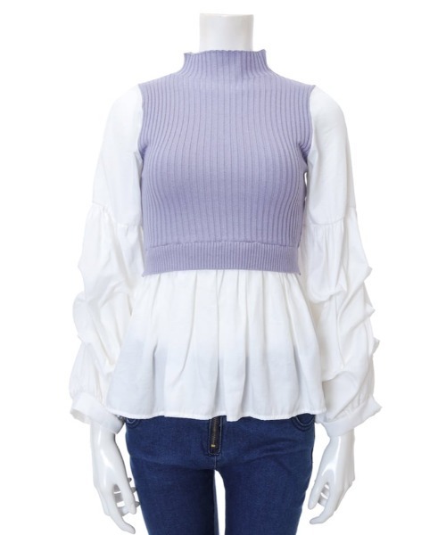 sov. ボリュームスリーブドッキングニット　36サイズ　ネイビー Sov. / ボリュームスリーブドッキングニット(SALE) TOPS Night