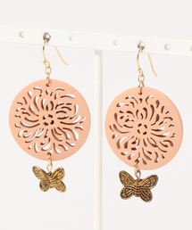 【rurururu】ウッドビーズとバタフライのピアス