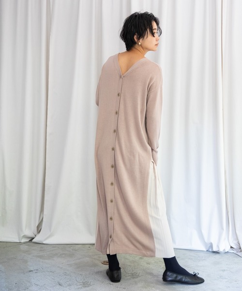 セール】プリーツドッキング3wayニットワンピース/ロングカーディガン