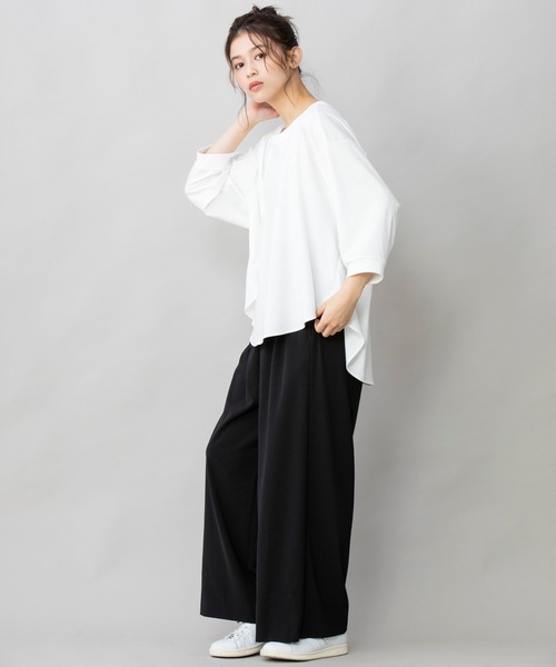 Munich（ミューニック）の「コットンインターロックファブリック　Tブラウス（Tシャツ/カットソー・レディース・ホワイト/ブラック/ベージュ・FREE）」の6枚目の写真