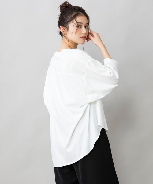 Munich（ミューニック）の「コットンインターロックファブリック　Tブラウス（Tシャツ/カットソー・レディース・ホワイト/ブラック/ベージュ・FREE）」の9枚目の写真