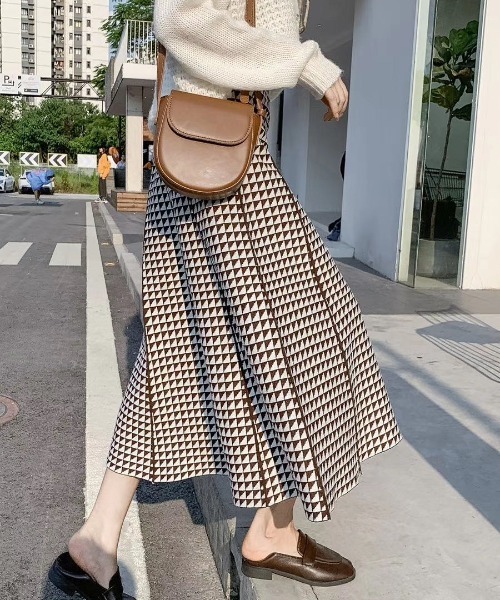 ●【新品】MICHEL  千鳥ジャガードニットプリーツスカート レディース 大人 上品 千鳥格子柄ニットプリーツスカート aljun