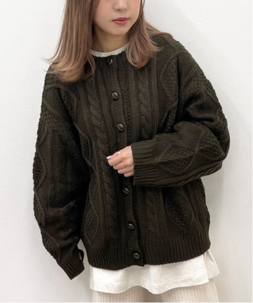 セール】ケーブル丸首カーディガン【ZOZOTOWN限定アイテム
