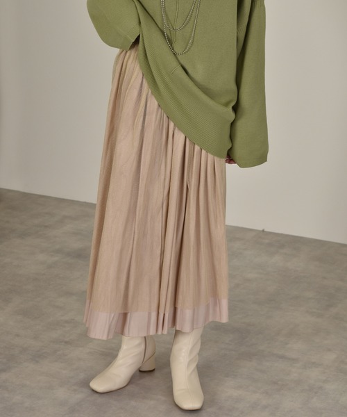 w closet（ダブルクローゼット）の「シャイニーサテン×チュールリバーシブルスカート（スカート・レディース・モカ/ベージュ・マルチサイズ）」の3枚目の写真