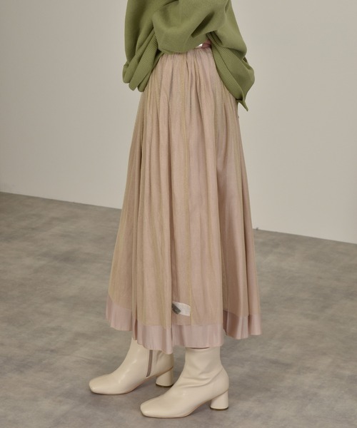 w closet（ダブルクローゼット）の「シャイニーサテン×チュールリバーシブルスカート（スカート・レディース・モカ/ベージュ・マルチサイズ）」の16枚目の写真