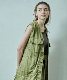 「KHA:KI / カーキ」ミリタリーコットンサテンロングベスト"TYPE C-1 LONG VEST"