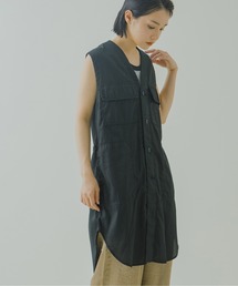 「KHA:KI / カーキ」ミリタリーコットンサテンロングベスト"TYPE C-1 LONG VEST"