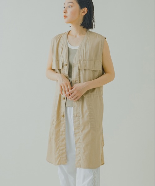 kha:ki(カーキ)の「「KHA:KI / カーキ」ミリタリーコットンサテンロングベスト"TYPE C-1 LONG VEST"(ベスト・レディース・ブラック/ベージュ/カーキ・1/2)」の19枚目の写真