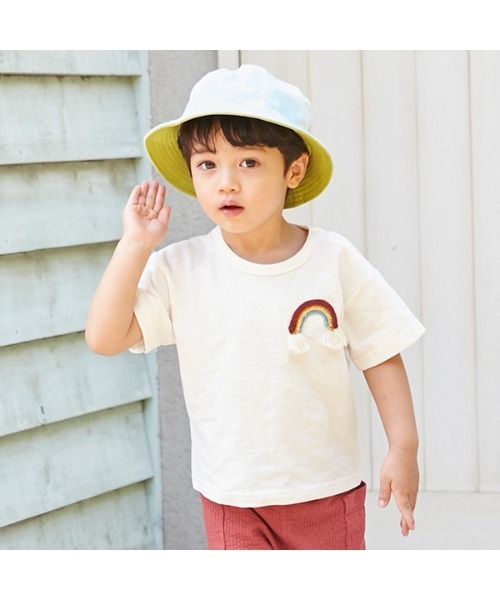 petit main（プティマイン）の「かぎ編みモチーフつきTシャツ（Tシャツ/カットソー・キッズ・ホワイト/カーキ/ブルー・80ｃｍ/90cm/110cm/100cm/120cm/130cm）」の2枚目の写真