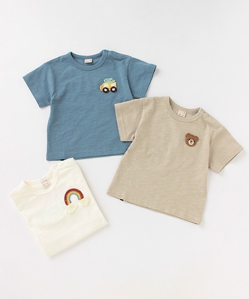 petit main（プティマイン）の「かぎ編みモチーフつきTシャツ（Tシャツ/カットソー・キッズ・ホワイト/カーキ/ブルー・80ｃｍ/90cm/110cm/100cm/120cm/130cm）」の16枚目の写真