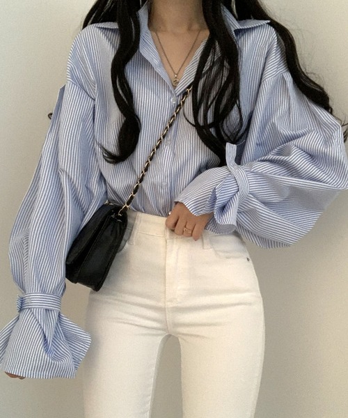 Girly Doll（ガーリードール）の「ボリュームスリーブストライプシャツ（シャツ/ブラウス・レディース・ブラック/ブルー/ホワイト/ブラック系その他・FREE）」の19枚目の写真