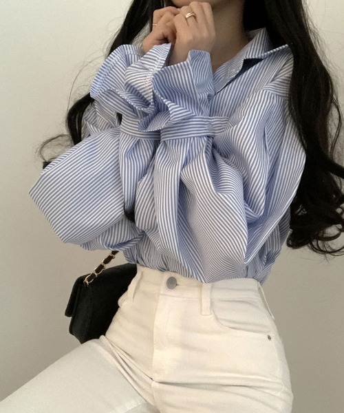 Girly Doll（ガーリードール）の「ボリュームスリーブストライプシャツ（シャツ/ブラウス・レディース・ブラック/ブルー/ホワイト/ブラック系その他・FREE）」の10枚目の写真