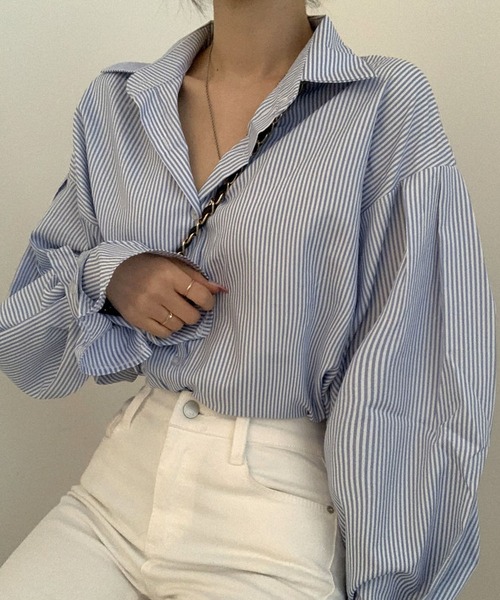 Girly Doll（ガーリードール）の「ボリュームスリーブストライプシャツ（シャツ/ブラウス・レディース・ブラック/ブルー/ホワイト/ブラック系その他・FREE）」の22枚目の写真