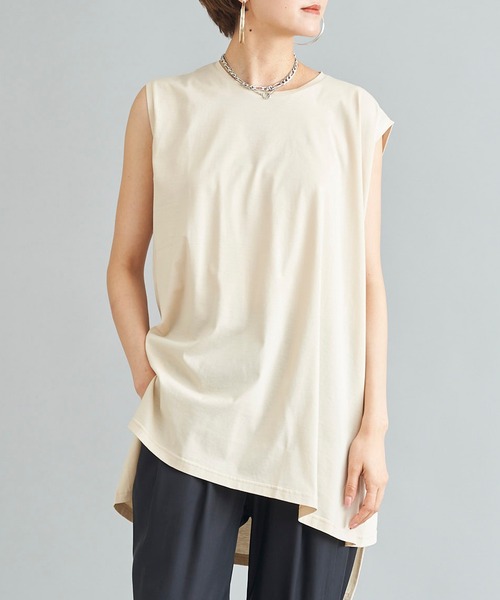 DouDou（ドゥドゥ）の「イレギュラーヘムタンク（Tシャツ/カットソー・レディース・オフホワイト/ベージュ/チャコールグレー・FREE）」の3枚目の写真