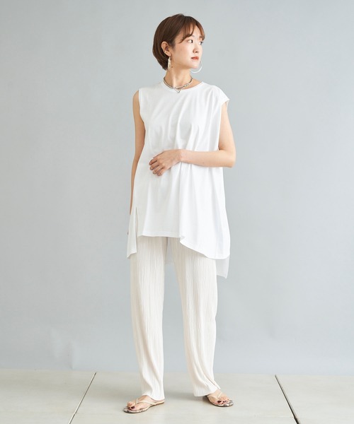 DouDou（ドゥドゥ）の「イレギュラーヘムタンク（Tシャツ/カットソー・レディース・オフホワイト/ベージュ/チャコールグレー・FREE）」の6枚目の写真