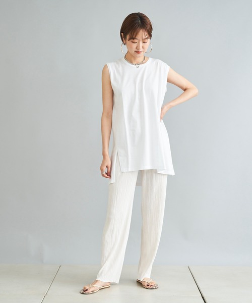 DouDou（ドゥドゥ）の「イレギュラーヘムタンク（Tシャツ/カットソー・レディース・オフホワイト/ベージュ/チャコールグレー・FREE）」の7枚目の写真