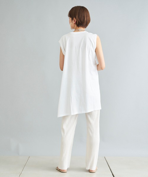 DouDou（ドゥドゥ）の「イレギュラーヘムタンク（Tシャツ/カットソー・レディース・オフホワイト/ベージュ/チャコールグレー・FREE）」の9枚目の写真