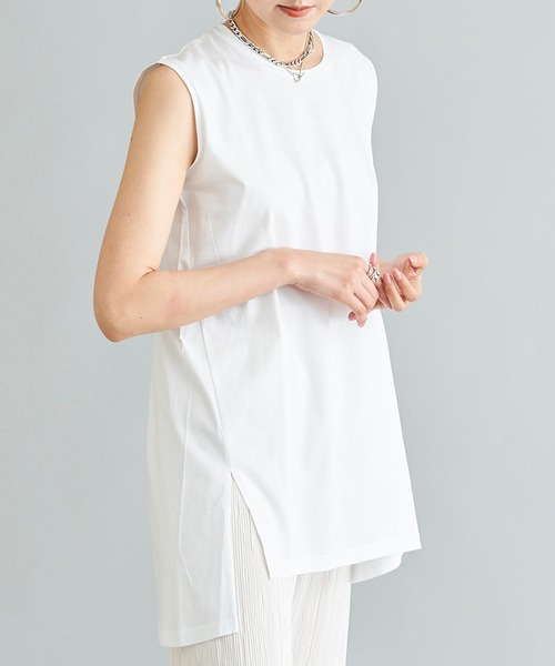 DouDou（ドゥドゥ）の「イレギュラーヘムタンク（Tシャツ/カットソー・レディース・オフホワイト/ベージュ/チャコールグレー・FREE）」の12枚目の写真