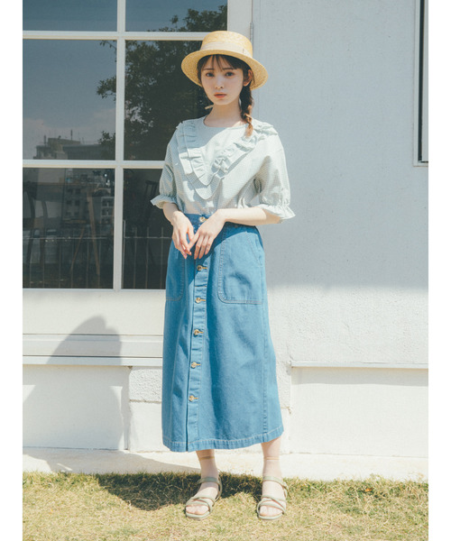 ehka sopo(エヘカソポ)の「【橋下美好×ehka sopo】フロントボタンスカート(スカート・レディース・ブラック/ベージュ/ブルー/グリーン・フリ-)」の9枚目の写真