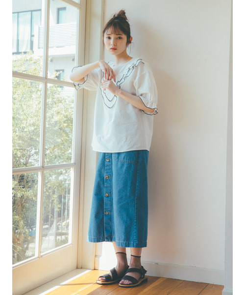 ehka sopo(エヘカソポ)の「【橋下美好×ehka sopo】フロントボタンスカート(スカート・レディース・ブラック/ベージュ/ブルー/グリーン・フリ-)」の11枚目の写真