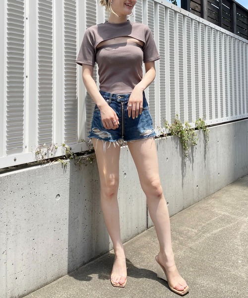 SPIRALGIRL（スパイラルガール）の「バストオープンリブトップス（Tシャツ/カットソー・レディース・ブラック/ベージュ/ブラウン・FREE）」の15枚目の写真