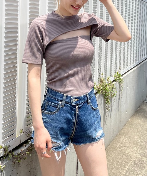 SPIRALGIRL（スパイラルガール）の「バストオープンリブトップス（Tシャツ/カットソー・レディース・ブラック/ベージュ/ブラウン・FREE）」の17枚目の写真