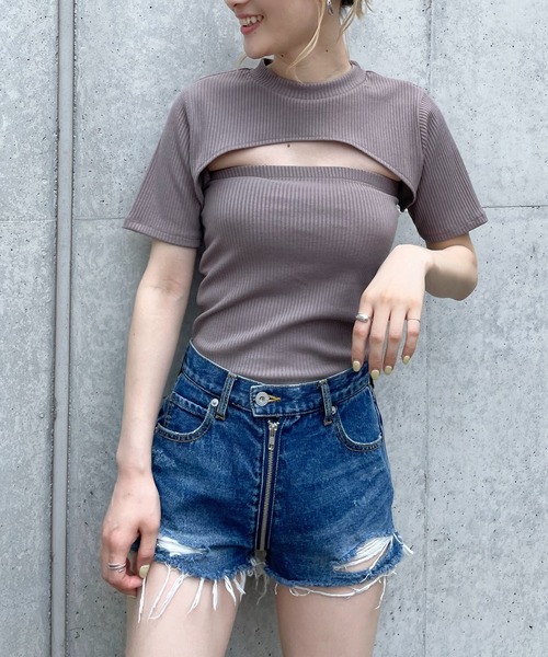 SPIRALGIRL（スパイラルガール）の「バストオープンリブトップス（Tシャツ/カットソー・レディース・ブラック/ベージュ/ブラウン・FREE）」の13枚目の写真